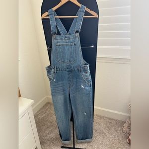 Pink blush denim overalls